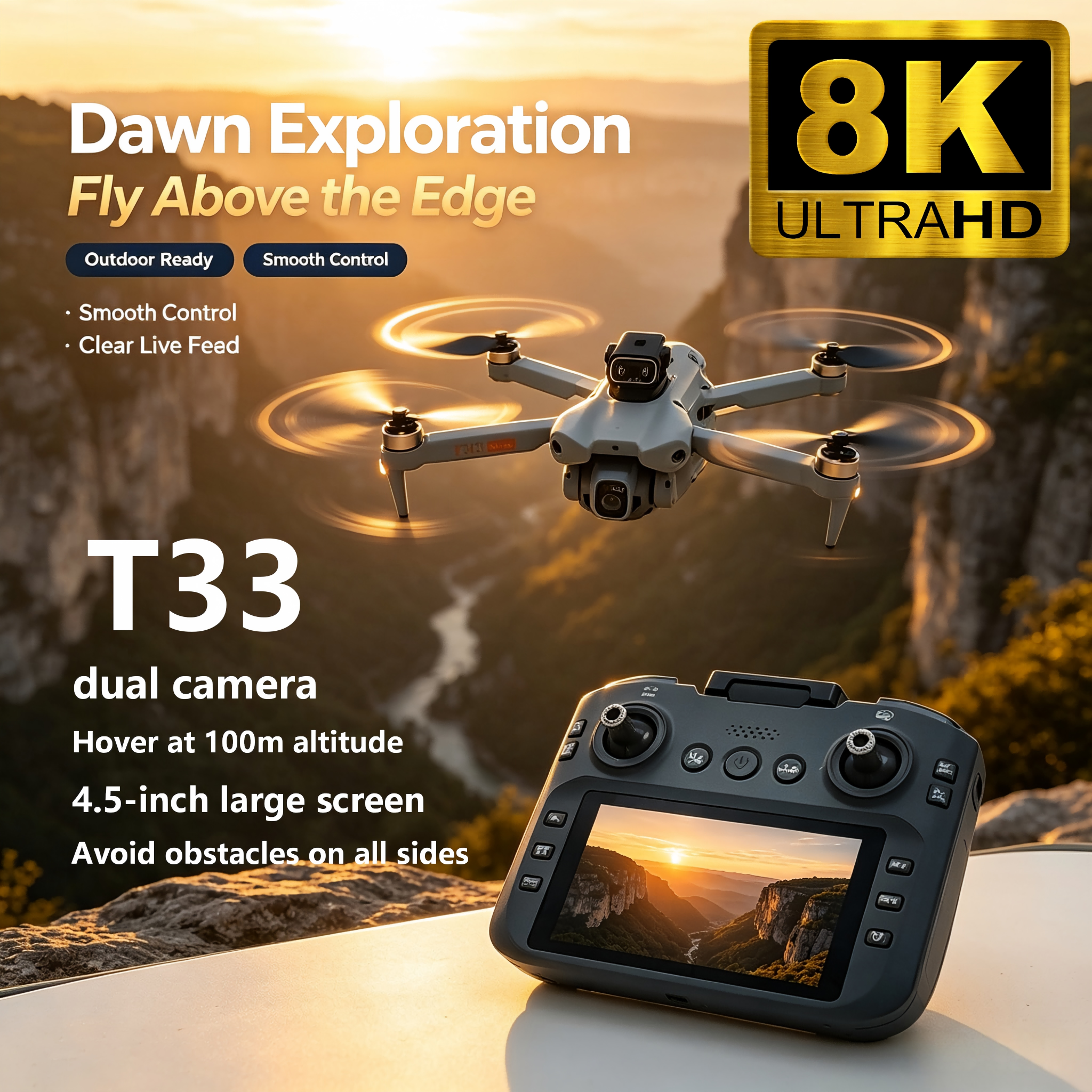Drone Rc Foldable - Upgrade T33 Drone Aerial 8K HD